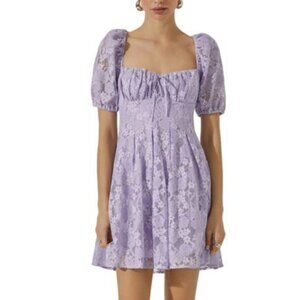 ASTR The Label Floral Lace Puff Sleeve Lavender Mini Dress